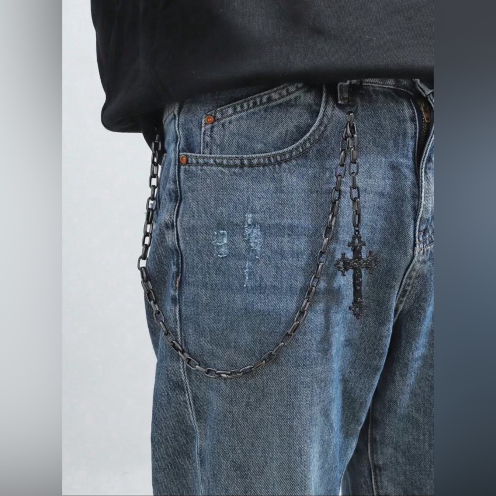 1pc Black Single Chain Cross Pendant, Men's Trendy Hip-Hop Accessory Streetwear
